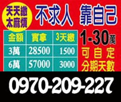 1~30萬可自訂分期天數 0970209227 速交貸 5197tw.com 小額借錢借貸平台